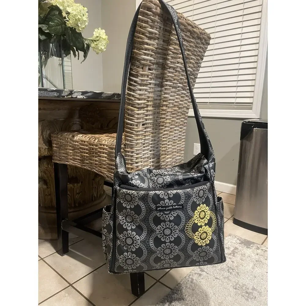Petunia Pickle Bottom Boxy Backpack Diaper Bag Black Gray Yellow Embroidery​​​ - Picture 2 of 10